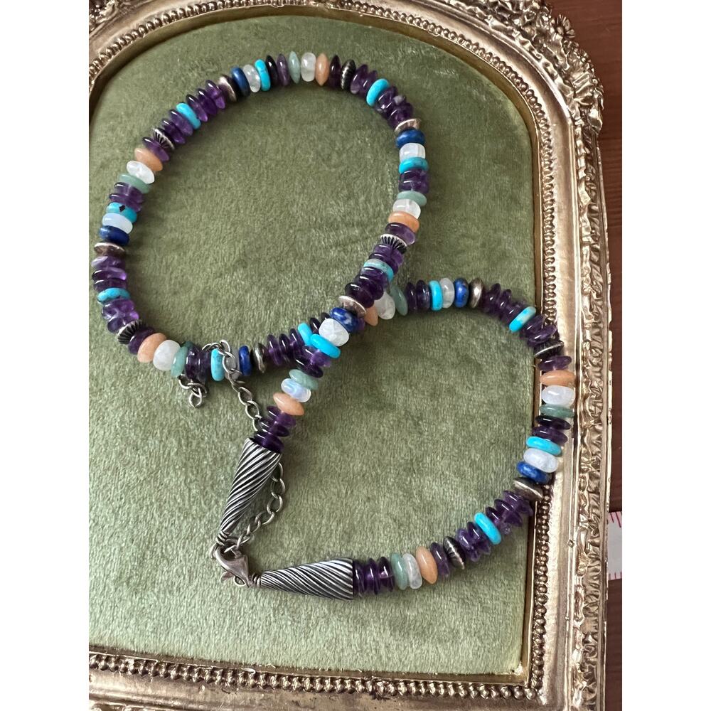 Sterling Stone Necklace 24” Amethyst Turquoise Lapis Quartz 925 Carolyn Pollack - Picture 7 of 8